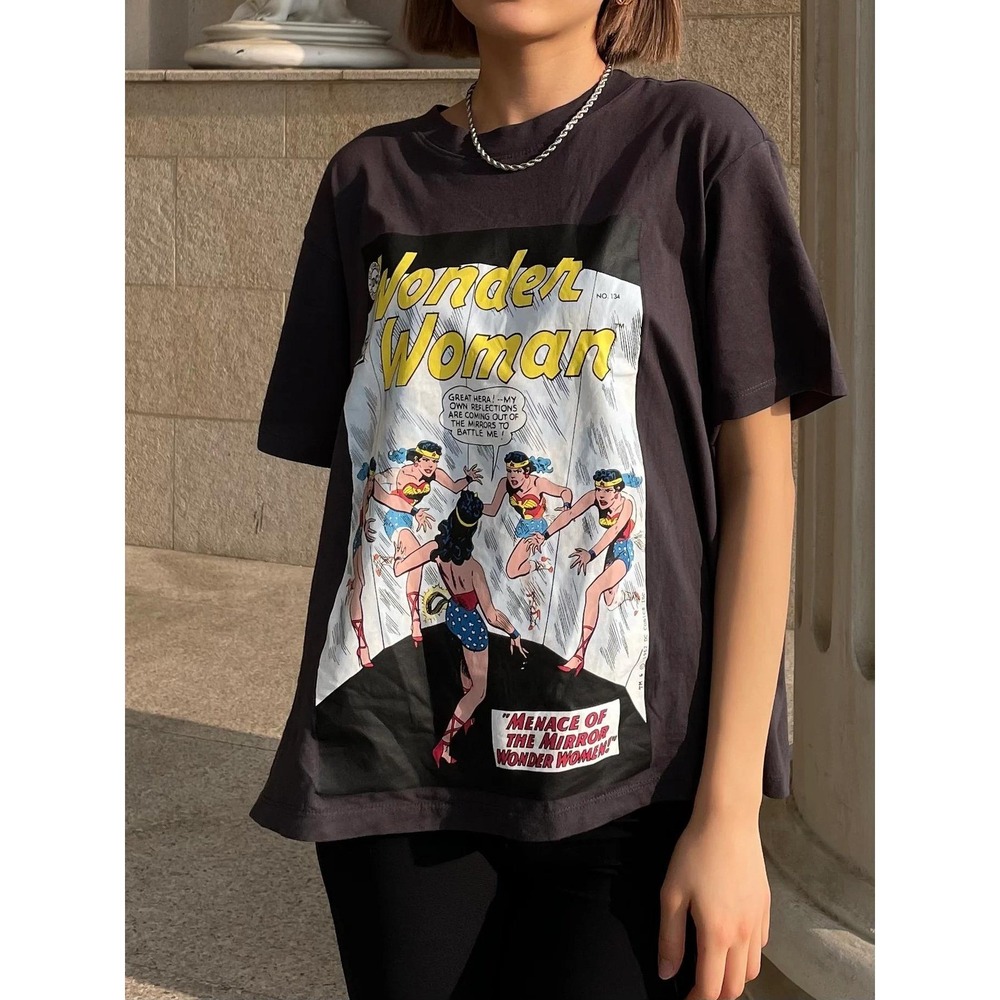 H&M DC Comics Wonder Woman Black T-Shirt Vintage Comic Cover Women's M